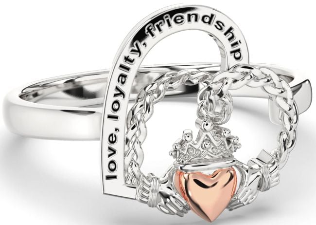 Rose Gold Silver Heart Claddagh Irish 