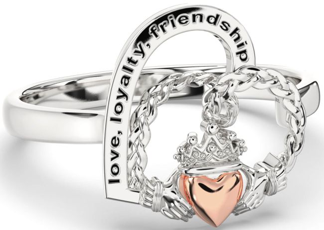 White Rose Gold Heart Claddagh Irish 