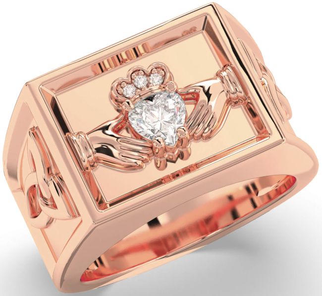 Diamond Rose Gold Silver Celtic Claddagh Trinity Knot Ring Mens Ladies Unisex