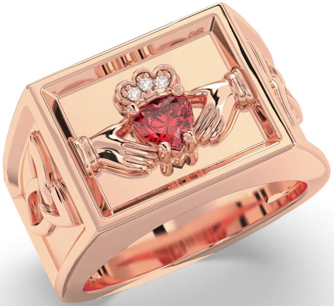 Diamond Ruby Rose Gold Silver Celtic Claddagh Trinity Knot Ring Mens Ladies Unisex