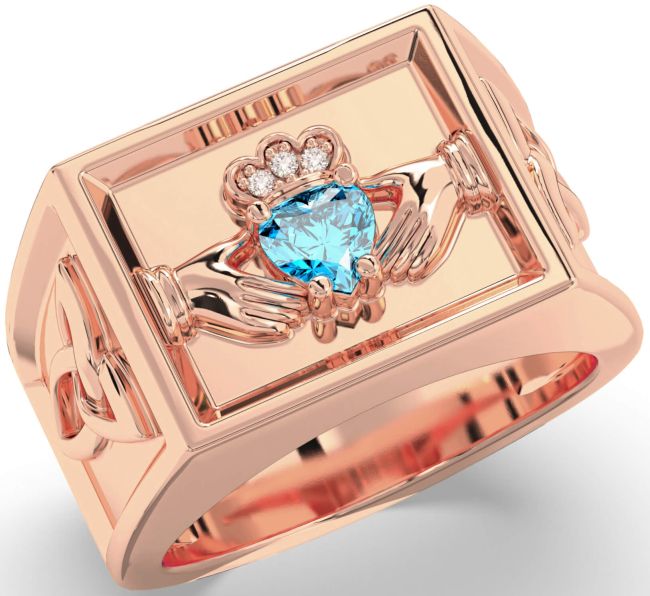 Diamond Topaz Rose Gold Silver Celtic Claddagh Trinity Knot Ring Mens Ladies Unisex