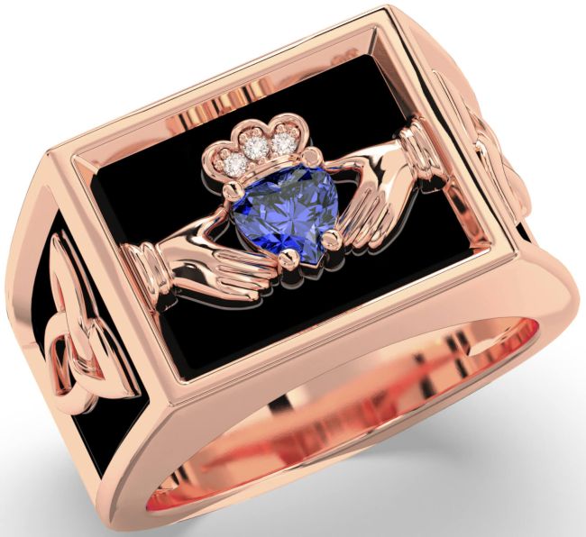 Diamond Sapphire Rose Gold Silver Black Rhodium Celtic Claddagh Trinity Knot Ring Mens Ladies Unisex