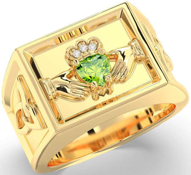 Diamond Peridot Gold Silver Celtic Claddagh Trinity Knot Ring Mens Ladies Unisex