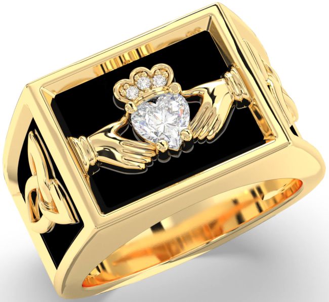 Diamond Gold Silver Black Rhodium Celtic Claddagh Trinity Knot Ring Mens Ladies Unisex