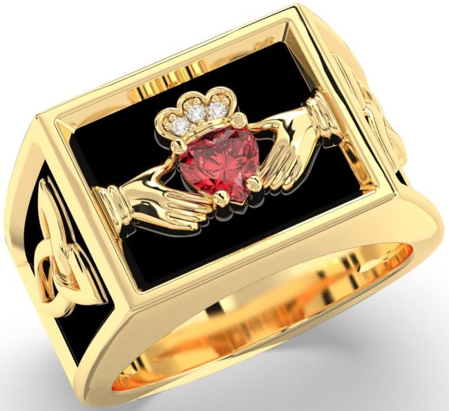 Diamond Ruby Gold Silver Black Rhodium Celtic Claddagh Trinity Knot Ring Mens Ladies Unisex