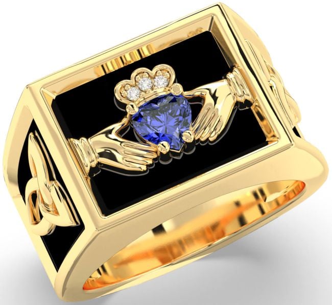 Diamond Sapphire Gold Silver Black Rhodium Celtic Claddagh Trinity Knot Ring Mens Ladies Unisex