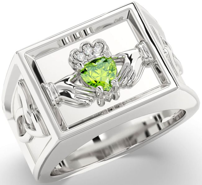 Diamond Peridot Silver Celtic Claddagh Trinity Knot Ring Mens Ladies Unisex