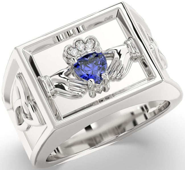 Diamond Sapphire Silver Celtic Claddagh Trinity Knot Ring Mens Ladies Unisex