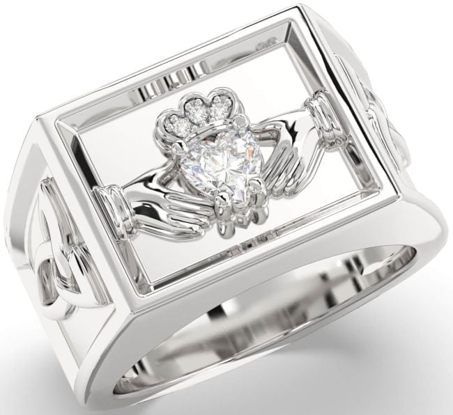 Diamond White Gold Celtic Claddagh Trinity Knot Ring Mens Ladies Unisex