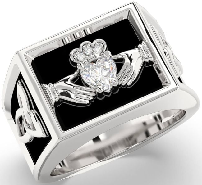 Diamond White Gold Black Rhodium Celtic Claddagh Trinity Knot Ring Mens Ladies Unisex