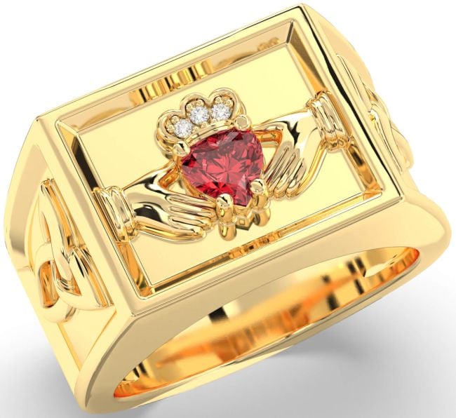 Diamond Ruby Gold Celtic Claddagh Trinity Knot Ring Mens Ladies Unisex