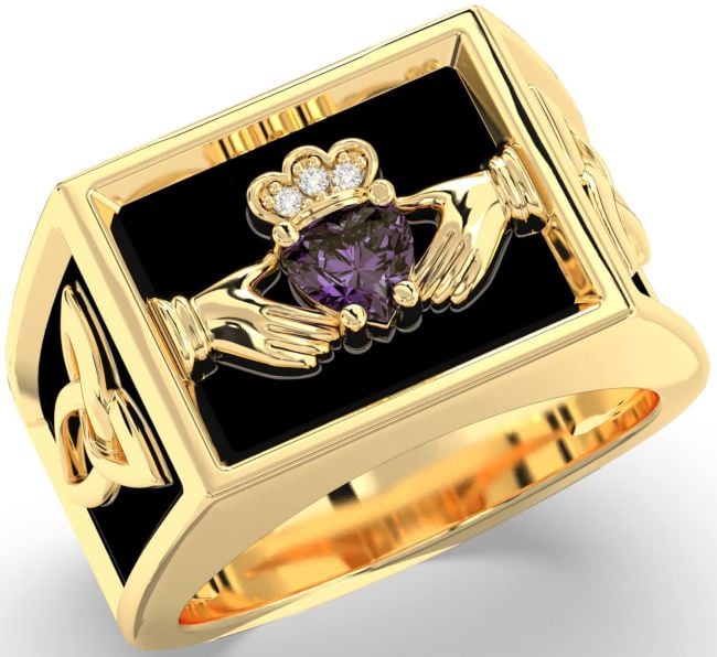 Diamond Alexandrite Gold Black Rhodium Celtic Claddagh Trinity Knot Ring Mens Ladies Unisex