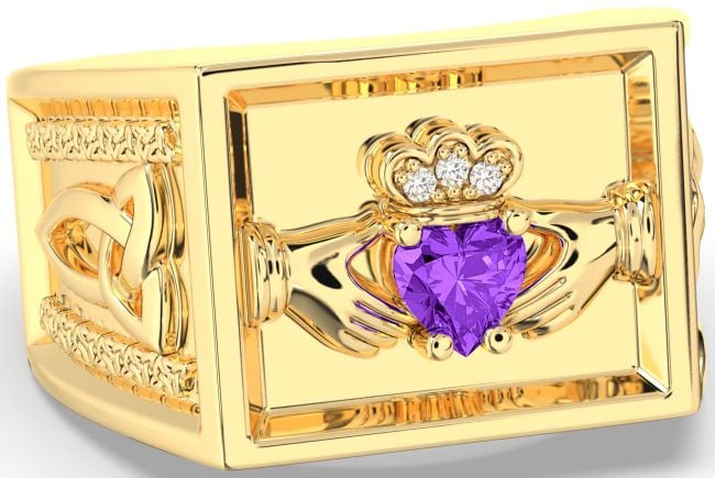 Diamond Amethyst Gold Silver Celtic Claddagh Trinity Knot Ring Mens Ladies Unisex