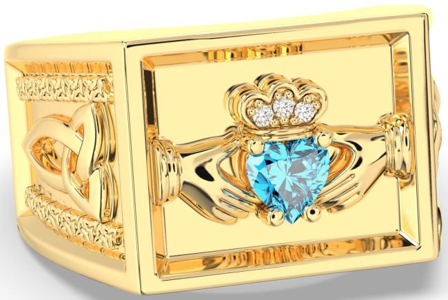 Diamond Topaz Gold Silver Celtic Claddagh Trinity Knot Ring Mens Ladies Unisex