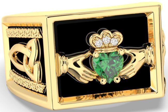 Diamond Emerald Gold Black Rhodium Celtic Claddagh Trinity Knot Ring Mens Ladies Unisex