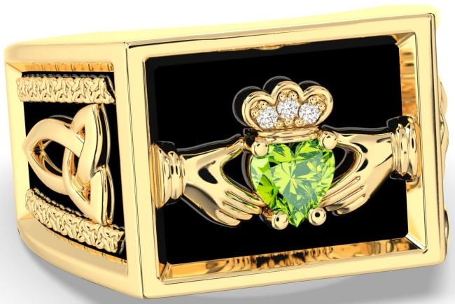 Diamond Peridot Gold Black Rhodium Celtic Claddagh Trinity Knot Ring Mens Ladies Unisex