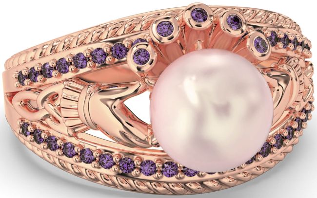 Alexandrite Rose Gold Claddagh Pearl Ring