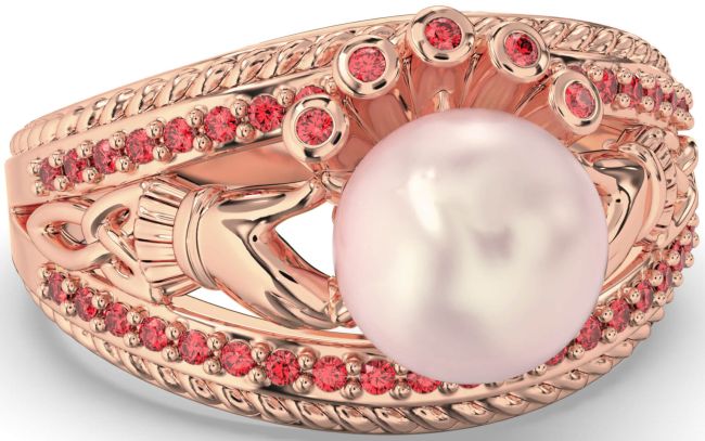 Ruby Rose Gold Claddagh Pearl Ring