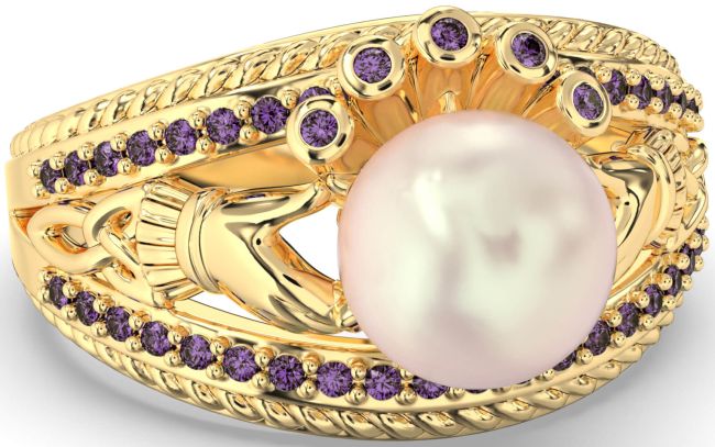 Alexandrite Gold Claddagh Pearl Ring