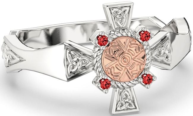 Garnet Rose Gold Silver Celtic Warrior Trinity Knot Sword Ring Mens Ladies Unisex