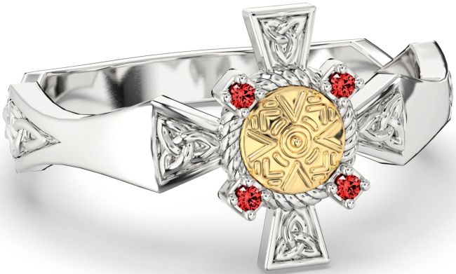 Garnet Gold Silver Celtic Warrior Trinity Knot Sword Ring Mens Ladies Unisex