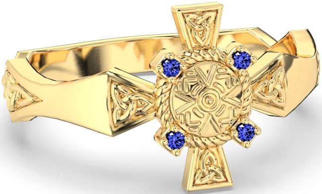 Sapphire Gold Silver Celtic Warrior Trinity Knot Sword Ring Mens Ladies Unisex