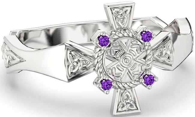 Amethyst Silver Celtic Warrior Trinity Knot Sword Ring Mens Ladies Unisex