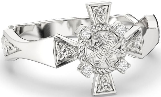 Diamond Silver Celtic Warrior Trinity Knot Sword Ring Mens Ladies Unisex