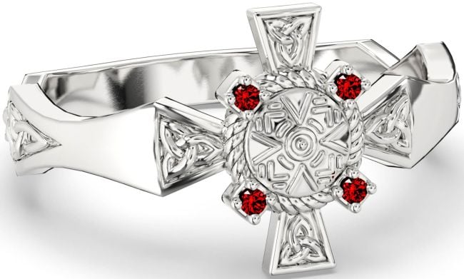 Garnet Silver Celtic Warrior Trinity Knot Sword Ring Mens Ladies Unisex