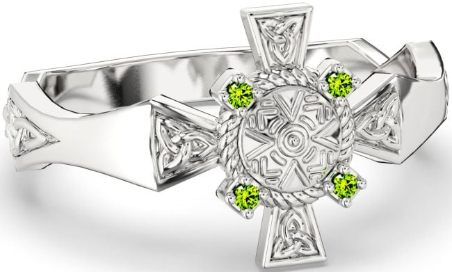 Peridot Silver Celtic Warrior Trinity Knot Sword Ring Mens Ladies Unisex