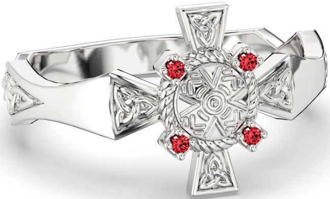 Ruby Silver Celtic Warrior Trinity Knot Sword Ring Mens Ladies Unisex