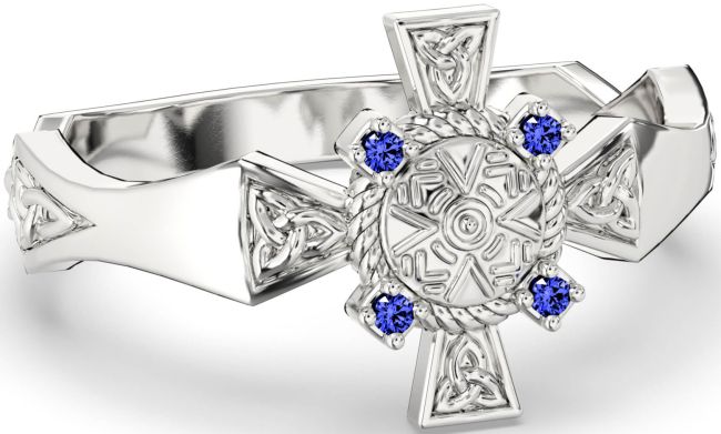 Sapphire Silver Celtic Warrior Trinity Knot Sword Ring Mens Ladies Unisex