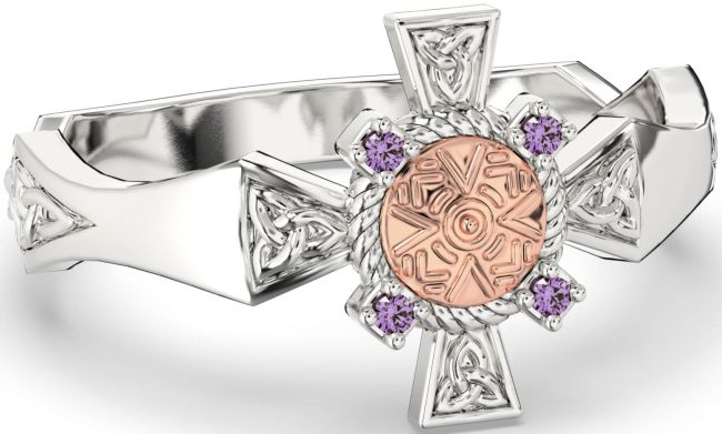 Alexandrite Rose Gold Silver Celtic Warrior Trinity Knot Sword Ring Mens Ladies Unisex