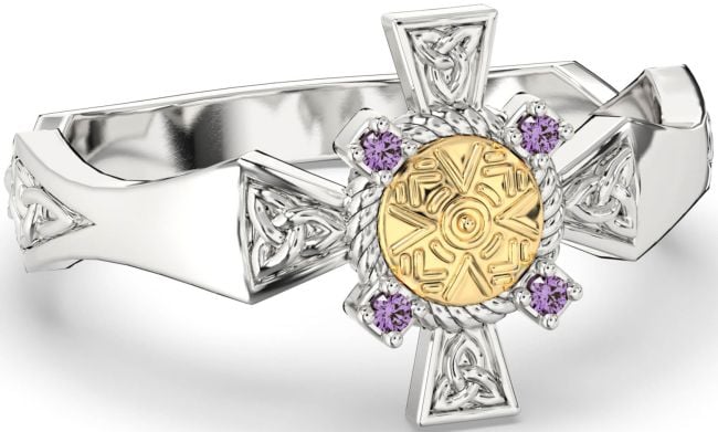 Alexandrite Gold Silver Celtic Warrior Trinity Knot Sword Ring Mens Ladies Unisex