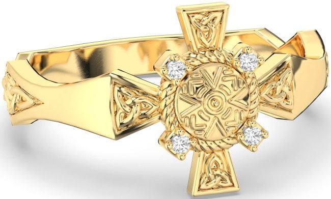 Diamond Gold Celtic Warrior Trinity Knot Sword Ring Mens Ladies Unisex