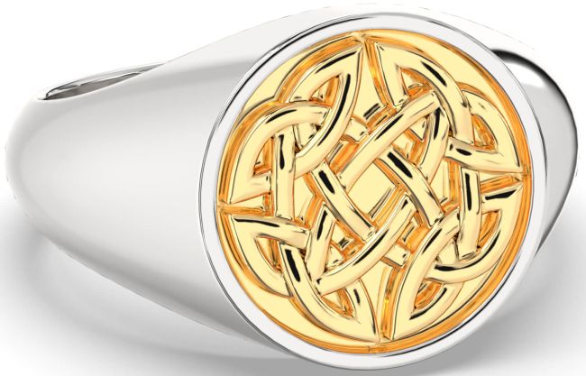 White Yellow Gold Celtic Ring Mens Ladies Unisex