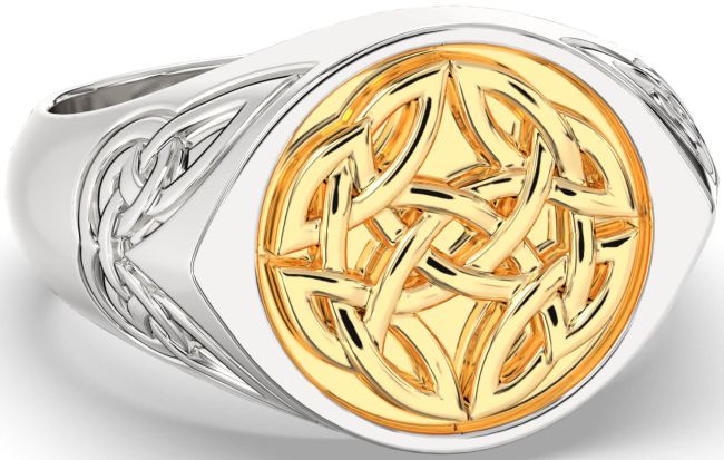 White Yellow Gold Celtic Ring Mens Ladies Unisex