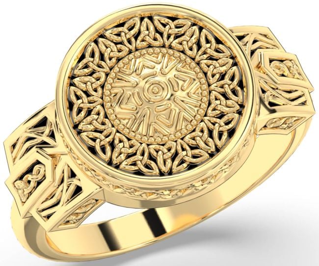 Gold Silver Black Rhodium Warrior Celtic Trinity Knot Ring Mens Ladies Unisex