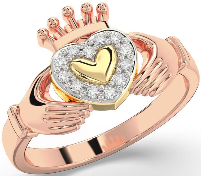 Diamond Rose Yellow Gold & Silver Claddagh Ring