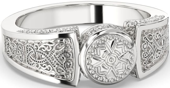 White Gold Warrior Celtic Trinity Knot Ring Mens Ladies Unisex