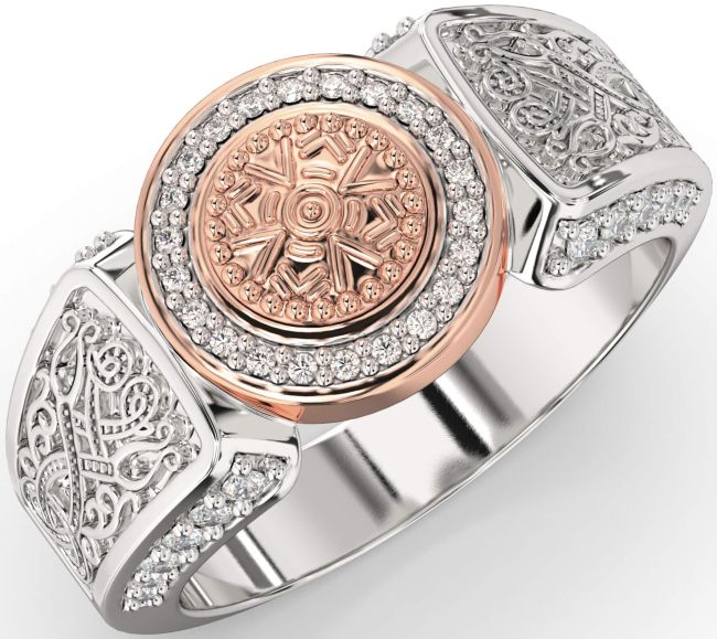 Diamond Rose Gold Silver Celtic Warrior Ring Mens Ladies Unisex