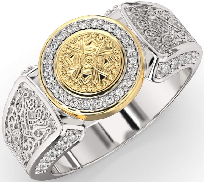 Diamond White Yellow Gold Celtic Warrior Ring Mens Ladies Unisex