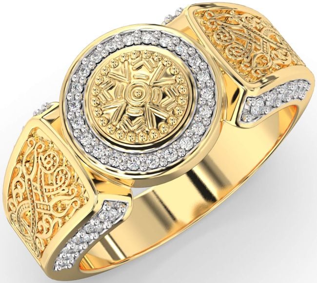 Diamond Gold Celtic Warrior Ring Mens Ladies Unisex