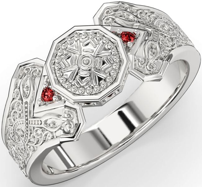 Garnet Silver Celtic Warrior Signet Ring Mens Ladies Unisex