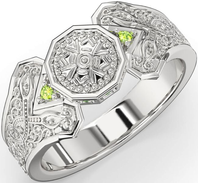 Peridot Silver Celtic Warrior Signet Ring Mens Ladies Unisex