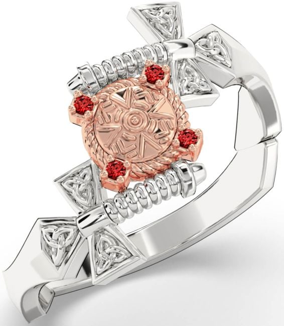 Garnet Rose Gold Silver Celtic Warrior Sword Trinity Knot Ring Mens Ladies Unisex