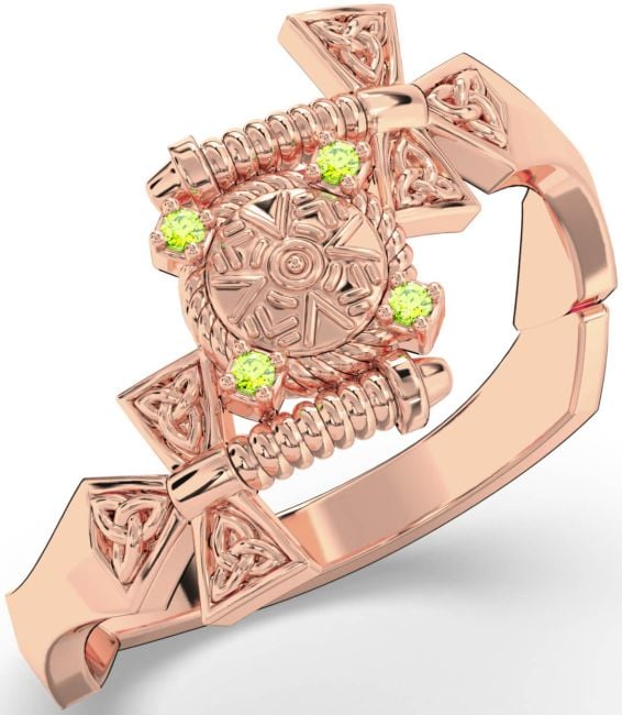 Peridot Rose Gold Silver Celtic Warrior Sword Trinity Knot Ring Mens Ladies Unisex