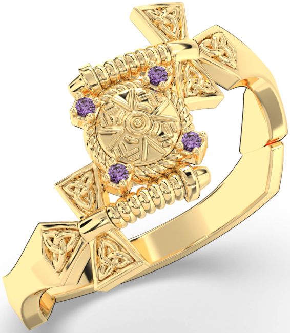 Alexandrite Gold Silver Celtic Warrior Sword Trinity Knot Ring Mens Ladies Unisex