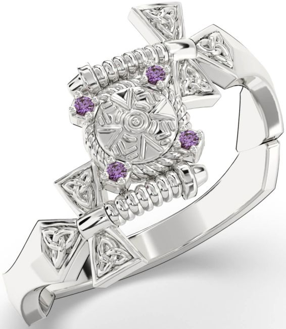 Alexandrite Silver Celtic Warrior Sword Trinity Knot Ring Mens Ladies Unisex