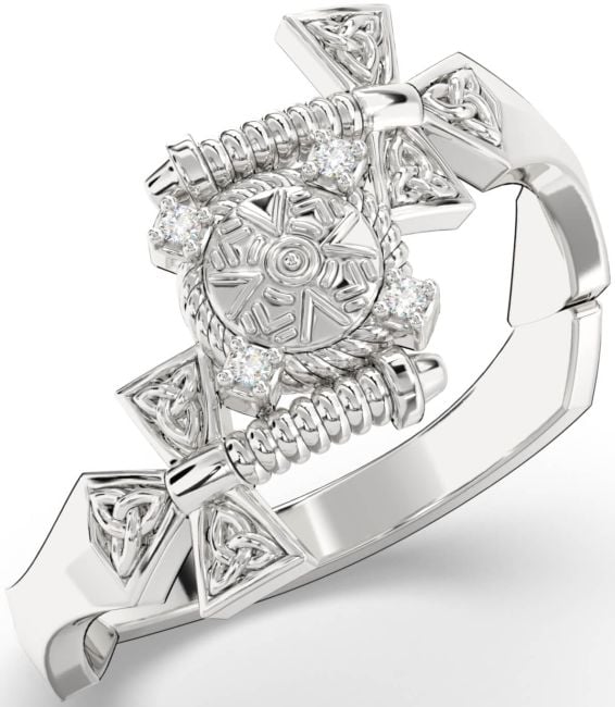 Diamond Silver Celtic Warrior Sword Trinity Knot Ring Mens Ladies Unisex